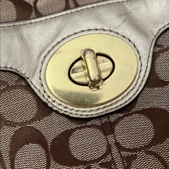 Coach Brown Signature Tote with Gold-Tone Turnlock - Picture 7 of 12